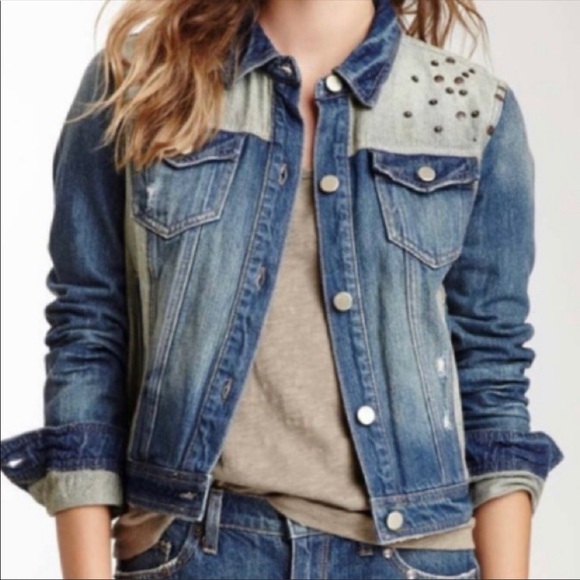 DKNY Jeans NWT studded two toned lightly distressed denim jean jacket - Picture 1 of 6